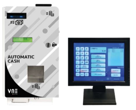 Automatic Cash met 2 regel display recycled 2 biljetten en 1500 munten.